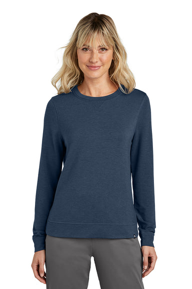 TravisMathew TM1LD003 Womens Long Weekend Crewneck Sweatshirt Heather Blue Nights Model Front