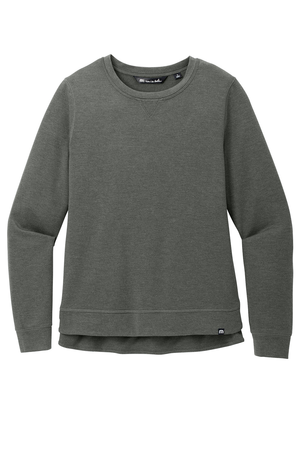 TravisMathew TM1LD003 Womens Long Weekend Crewneck Sweatshirt Heather Dark Grey Flat Front