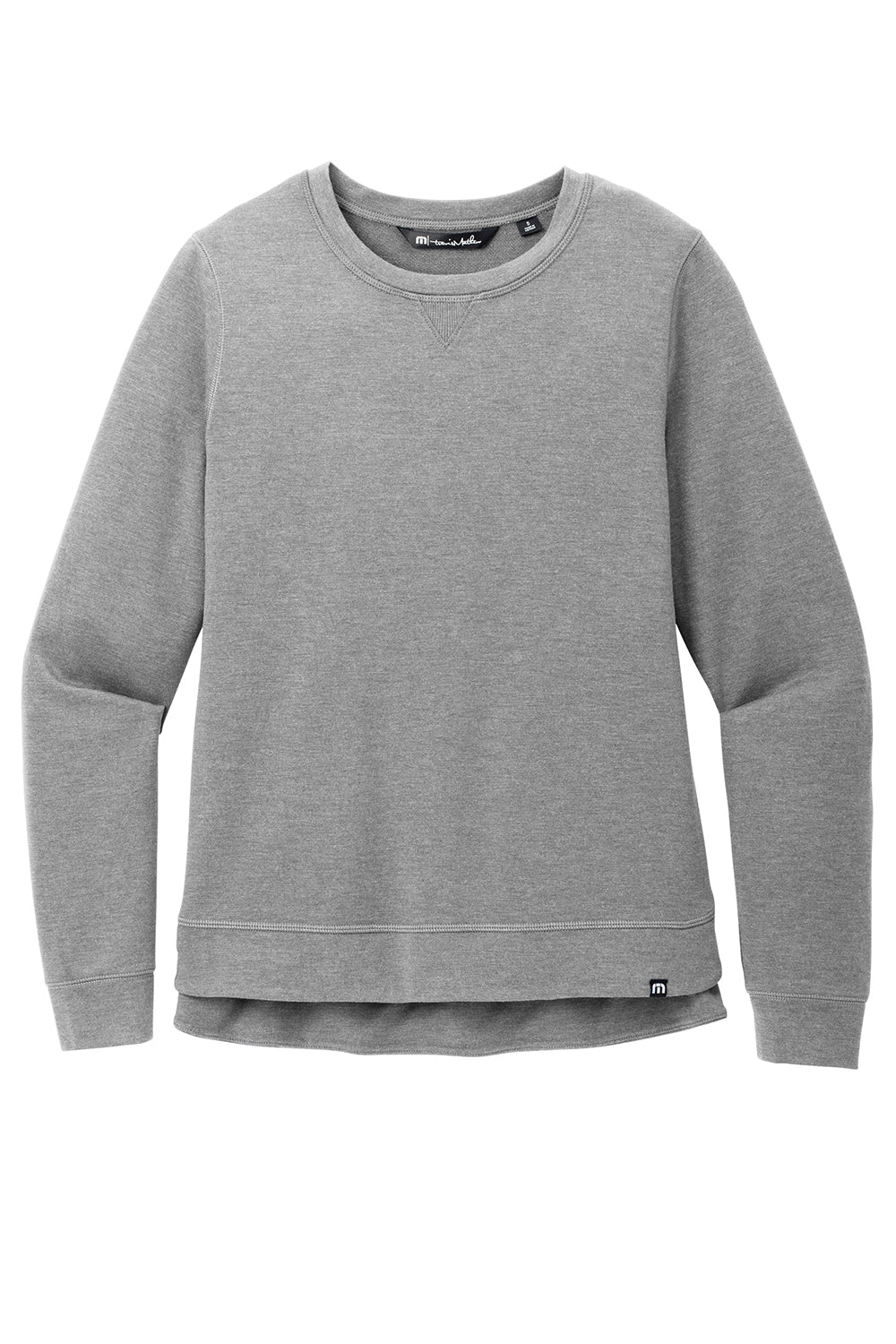 TravisMathew TM1LD003 Womens Long Weekend Crewneck Sweatshirt Heather Light Grey Flat Front