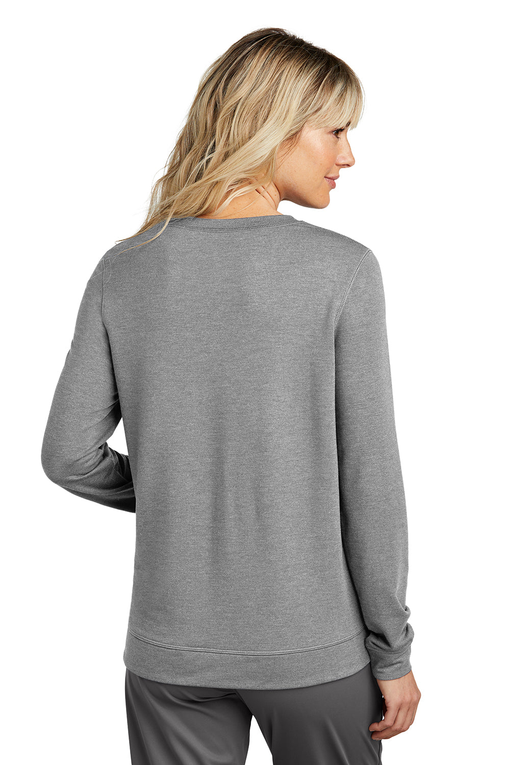 TravisMathew TM1LD003 Womens Long Weekend Crewneck Sweatshirt Heather Light Grey Model Back
