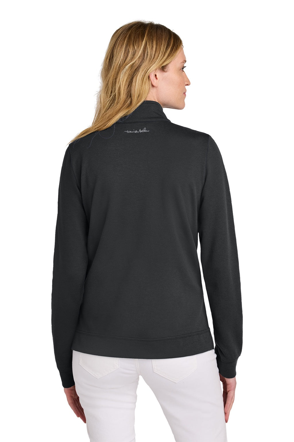 TravisMathew TM1LD007 Womens Coveside Wrinkle Resistant 1/4 Zip Sweatshirt Black Model Back