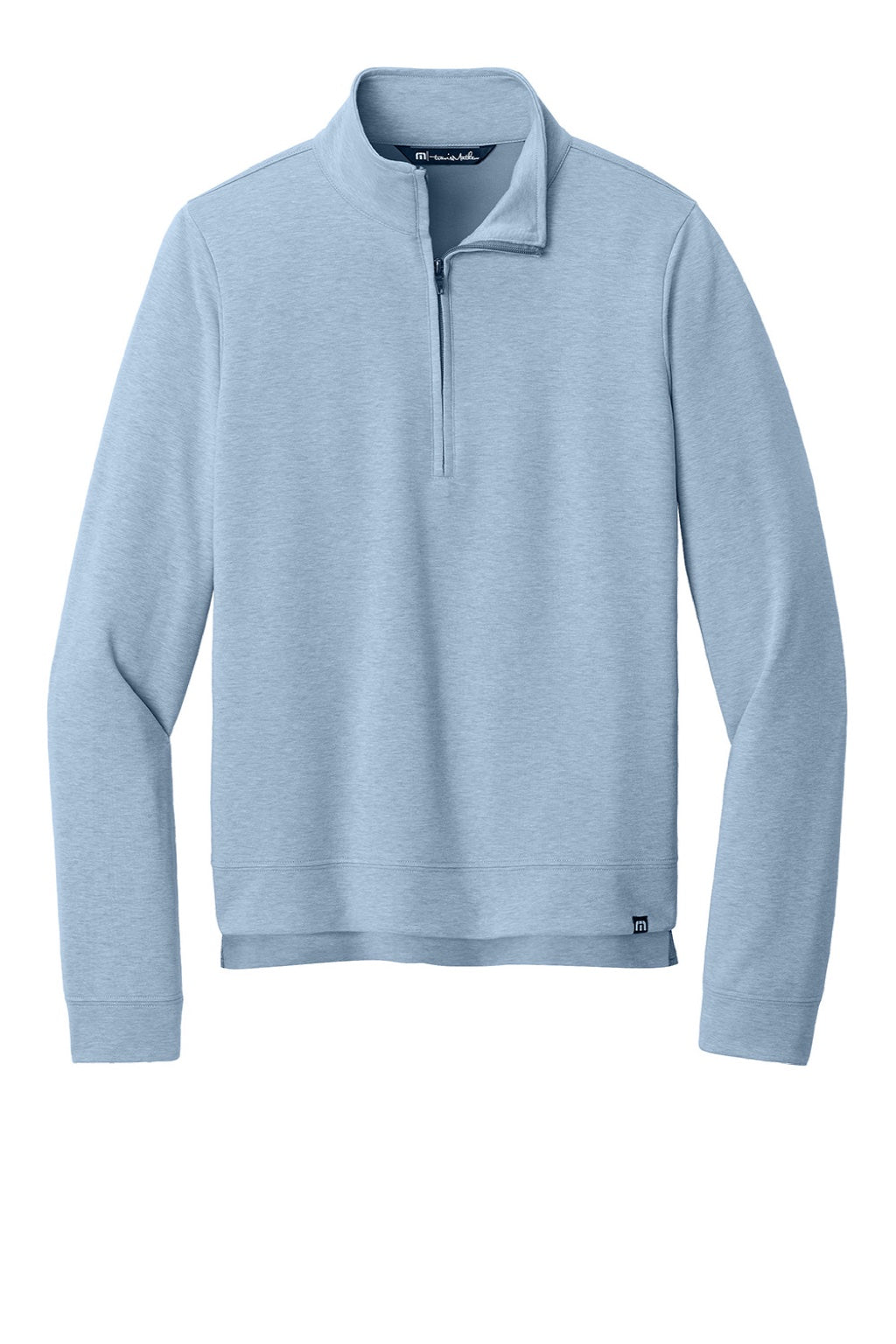 TravisMathew TM1LD007 Womens Coveside Wrinkle Resistant 1/4 Zip Sweatshirt Heather Light Blue Flat Front