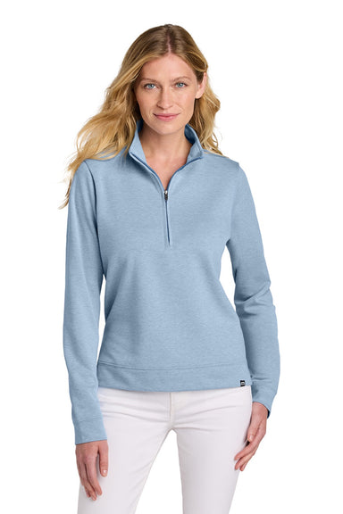 TravisMathew TM1LD007 Womens Coveside Wrinkle Resistant 1/4 Zip Sweatshirt Heather Light Blue Model Front