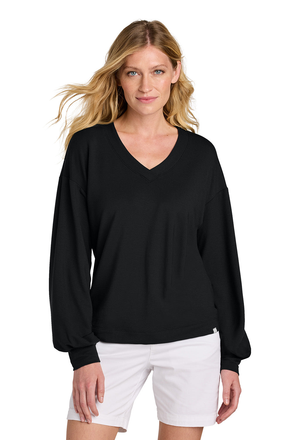 TravisMathew TM1LD009 Womens Long Weekend V-Neck Sweatshirt Black Model Front