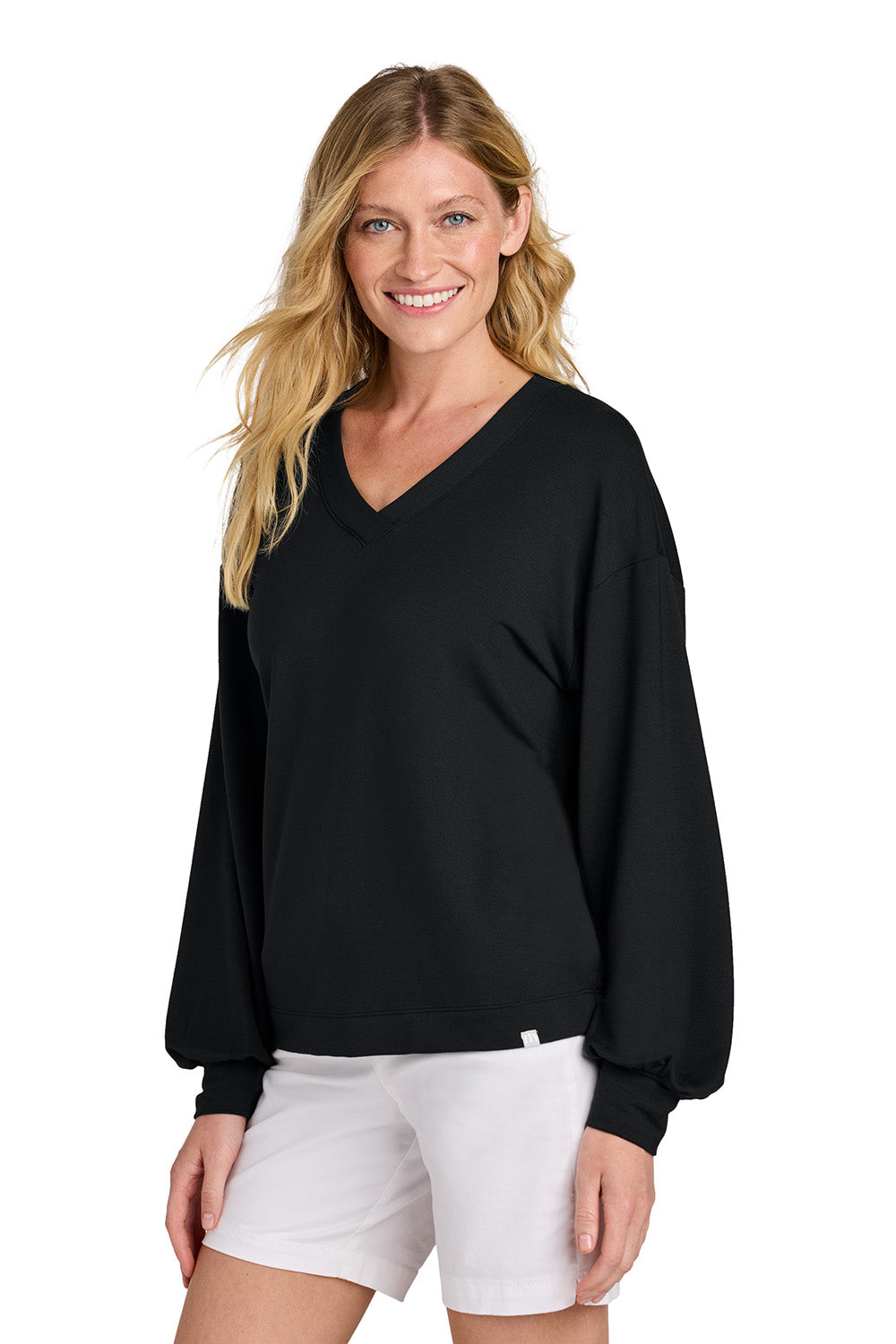 TravisMathew TM1LD009 Womens Long Weekend V-Neck Sweatshirt Black Model Side