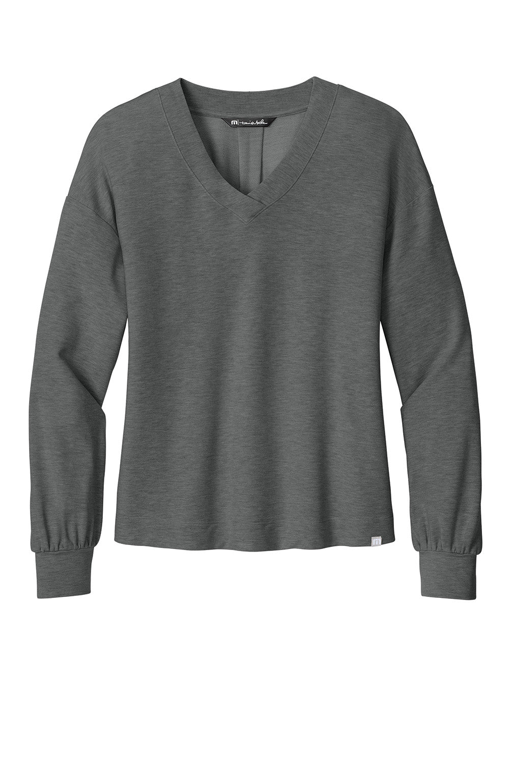 TravisMathew TM1LD009 Womens Long Weekend V-Neck Sweatshirt Heather Dark Grey Flat Front