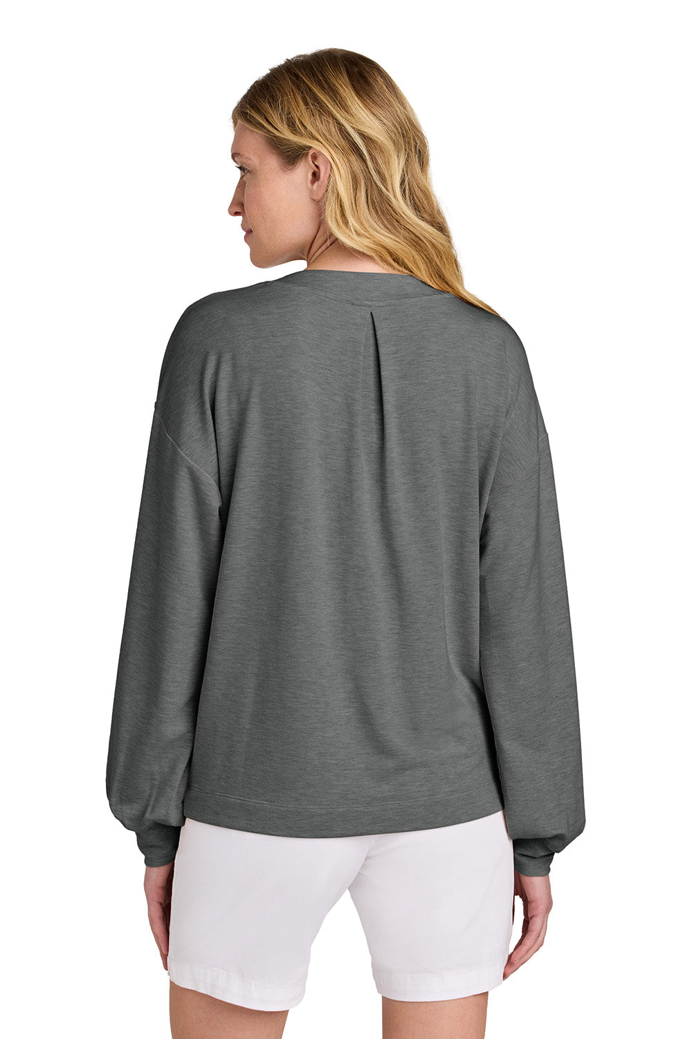 TravisMathew TM1LD009 Womens Long Weekend V-Neck Sweatshirt Heather Dark Grey Model Back