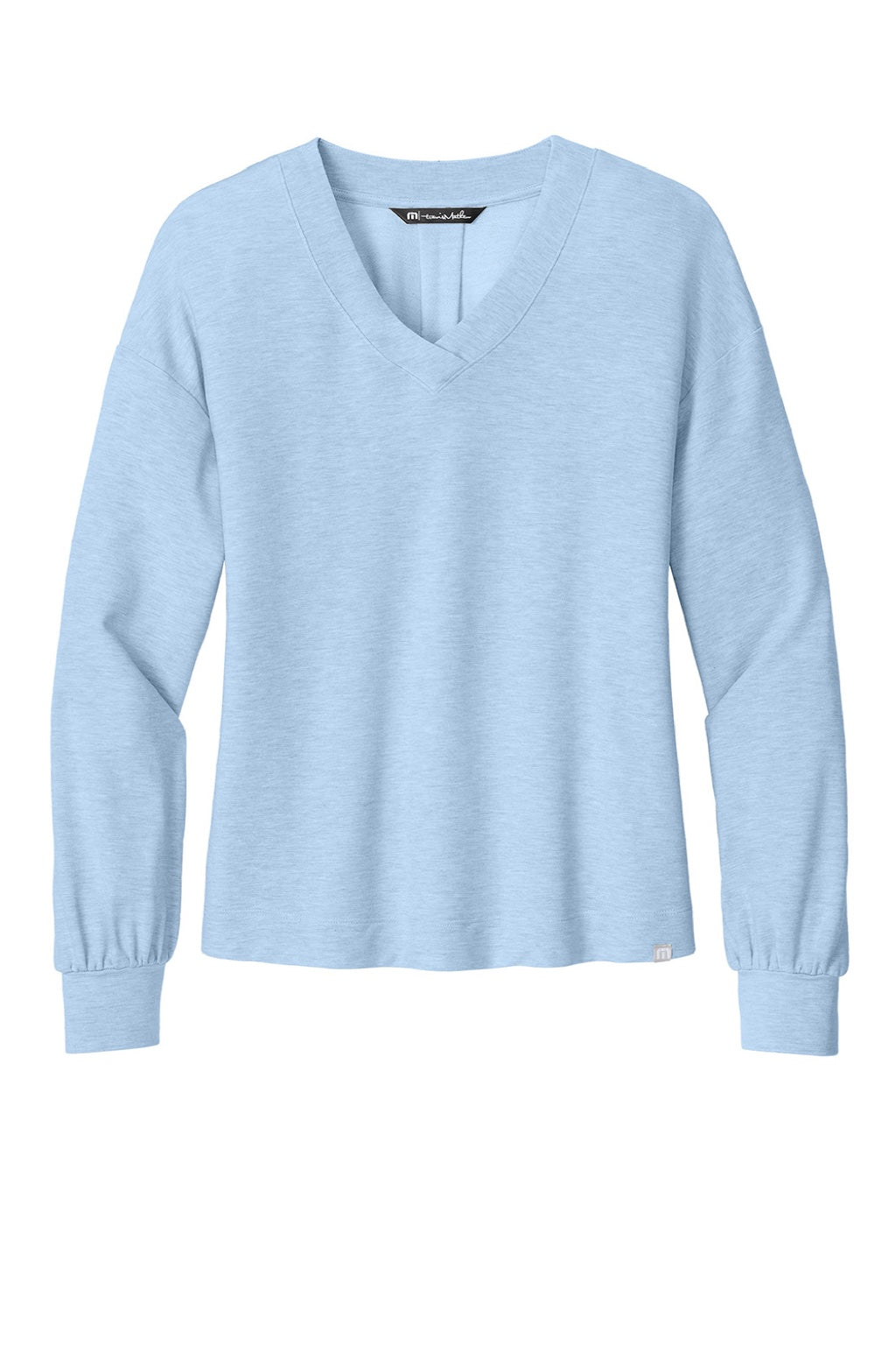 TravisMathew TM1LD009 Womens Long Weekend V-Neck Sweatshirt Heather Kentucky Blue Flat Front