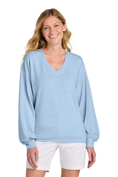 TravisMathew TM1LD009 Womens Long Weekend V-Neck Sweatshirt Heather Kentucky Blue Model Front