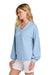 TravisMathew TM1LD009 Womens Long Weekend V-Neck Sweatshirt Heather Kentucky Blue Model Side
