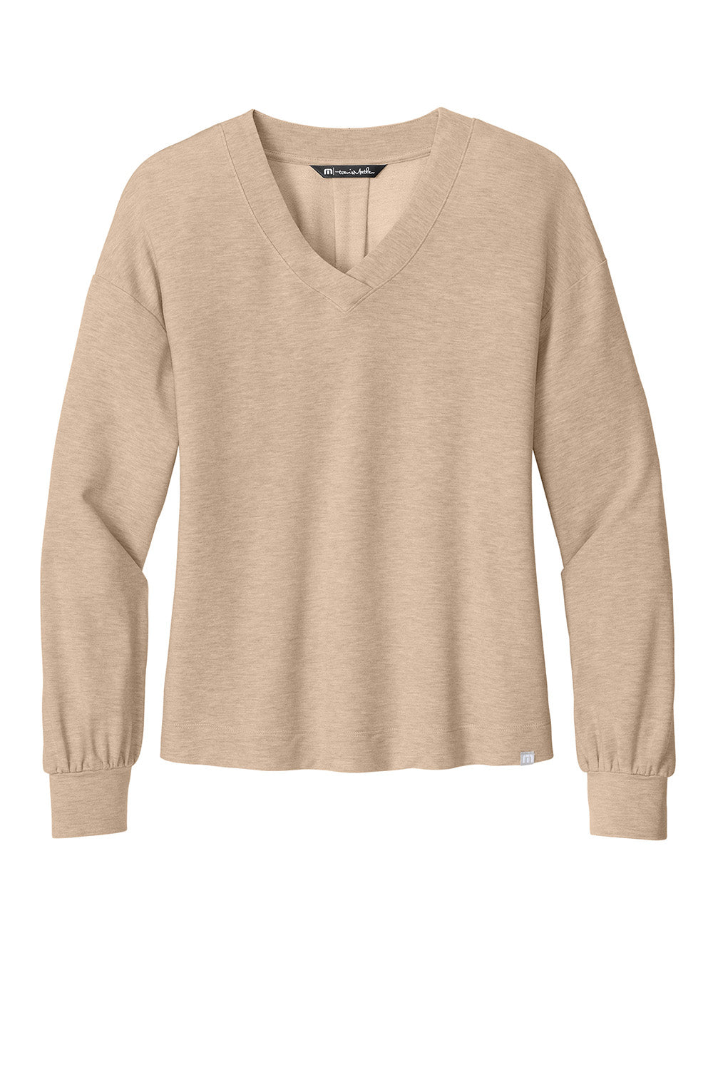 TravisMathew TM1LD009 Womens Long Weekend V-Neck Sweatshirt Heather Natural Flat Front