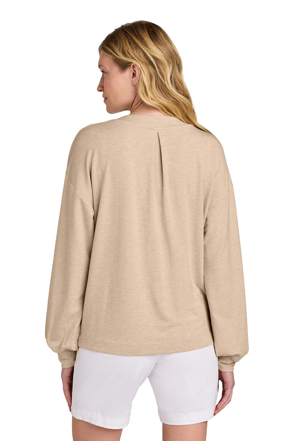 TravisMathew TM1LD009 Womens Long Weekend V-Neck Sweatshirt Heather Natural Model Back