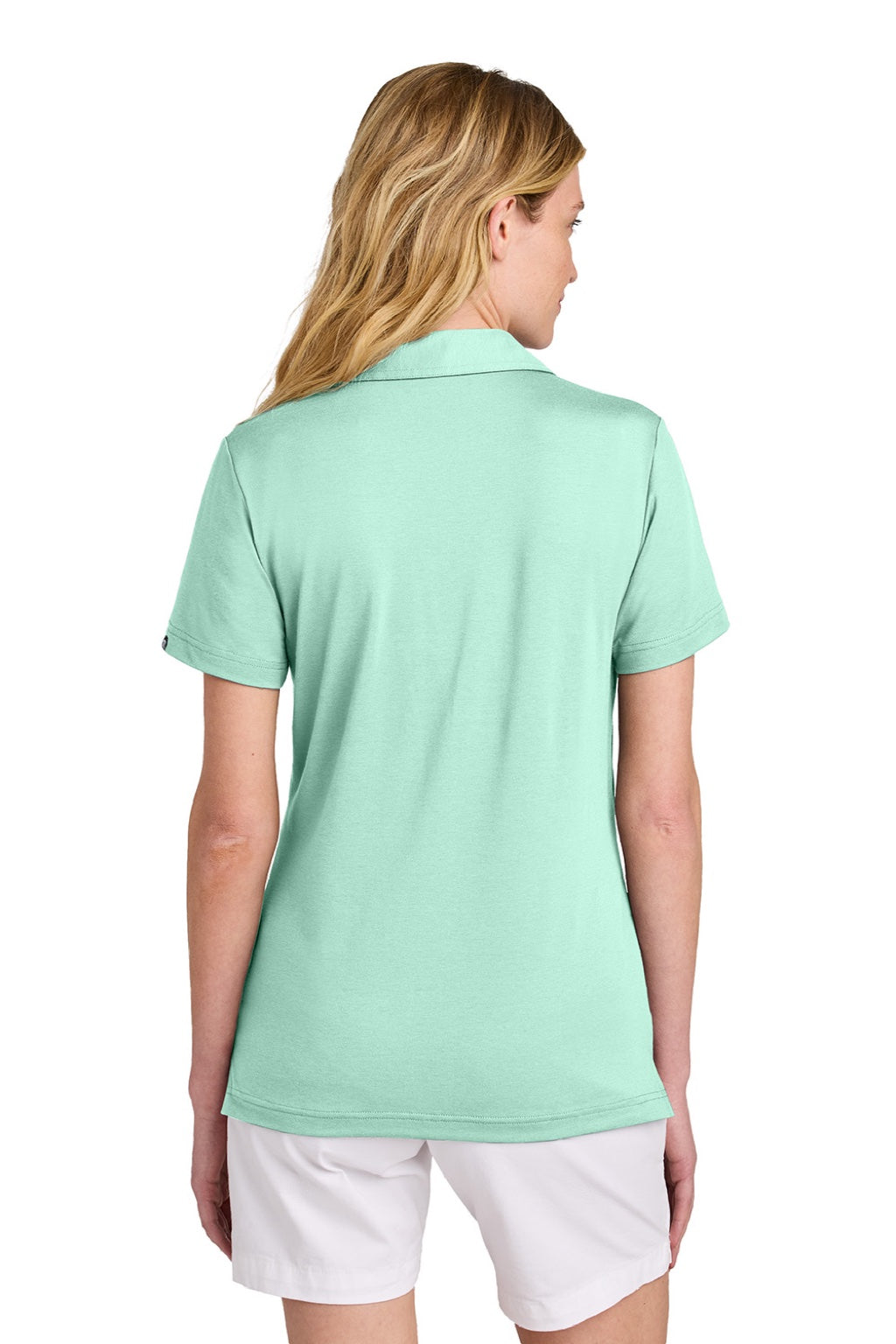 TravisMathew TM1LF071 Womens Glenview Wrinkle Resistant Short Sleeve Polo Shirt Mint Green Model Back