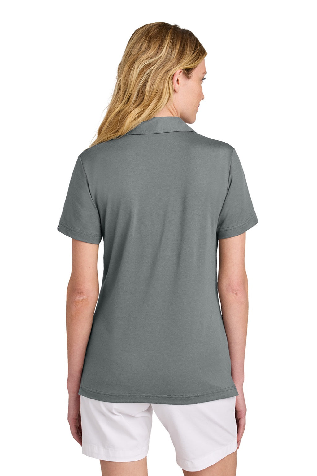 TravisMathew TM1LF071 Womens Glenview Wrinkle Resistant Short Sleeve Polo Shirt Quiet Shade Grey Model Back