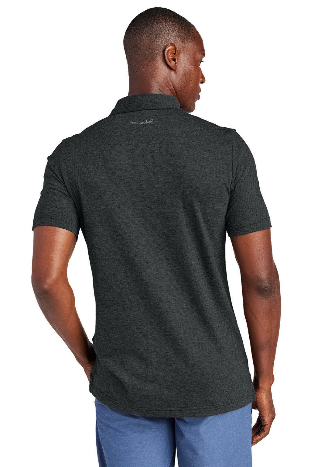 TravisMathew TM1MAA369 Mens Sunnyvale Wrinkle Resistant Short Sleeve Polo Shirt Heather Black Model Back