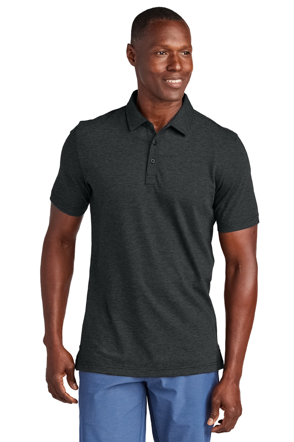 TravisMathew TM1MAA369 Mens Sunnyvale Wrinkle Resistant Short Sleeve Polo Shirt Heather Black Model Front