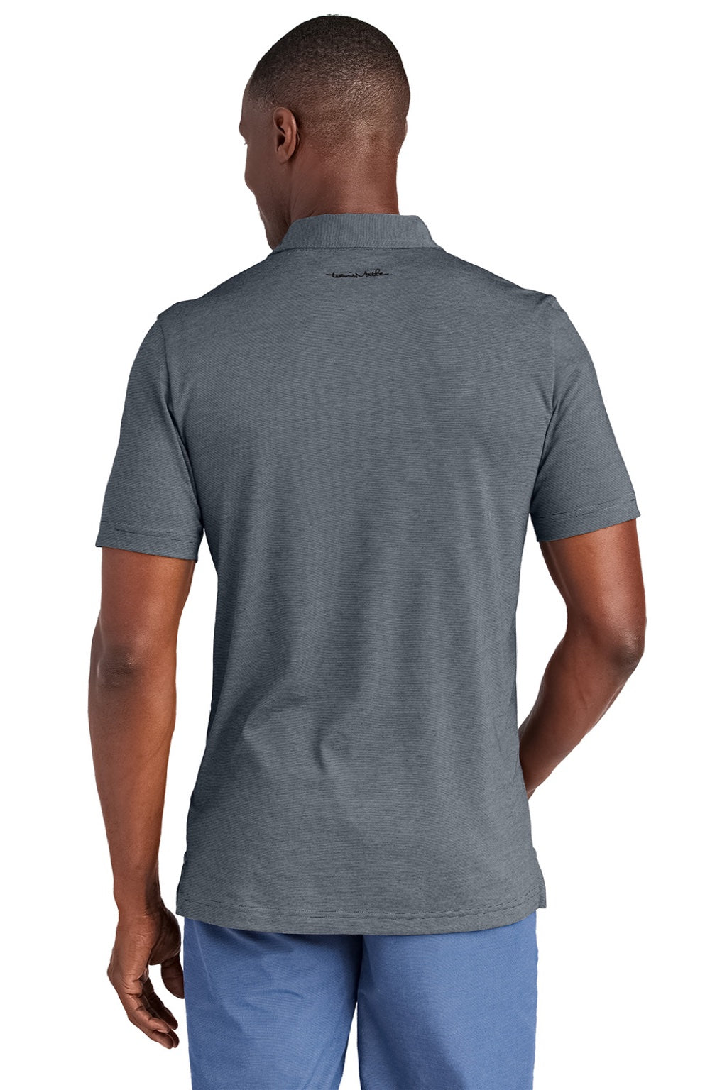 TravisMathew TM1MAA369 Mens Sunnyvale Wrinkle Resistant Short Sleeve Polo Shirt Heather Night Blue Model Back