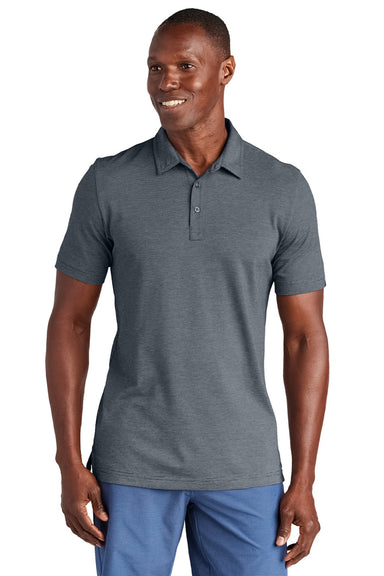 TravisMathew TM1MAA369 Mens Sunnyvale Wrinkle Resistant Short Sleeve Polo Shirt Heather Night Blue Model Front