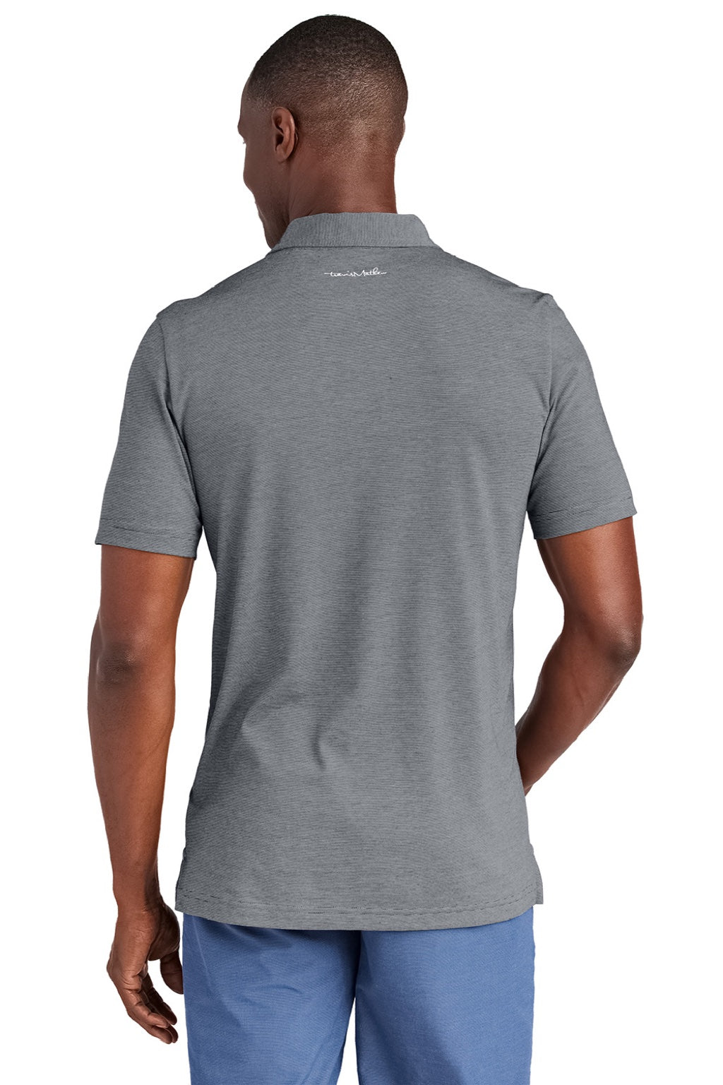 TravisMathew TM1MAA369 Mens Sunnyvale Wrinkle Resistant Short Sleeve Polo Shirt Heather Dark Grey Model Back