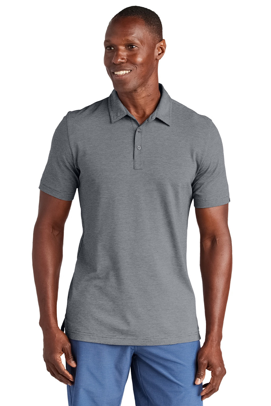 TravisMathew TM1MAA369 Mens Sunnyvale Wrinkle Resistant Short Sleeve Polo Shirt Heather Dark Grey Model Front
