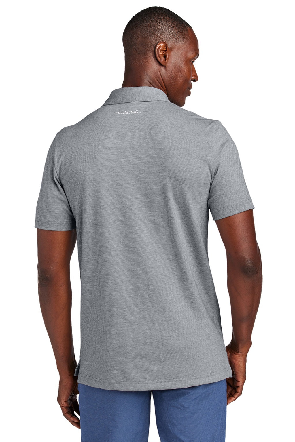TravisMathew TM1MAA369 Mens Sunnyvale Wrinkle Resistant Short Sleeve Polo Shirt Heather Light Grey Model Back