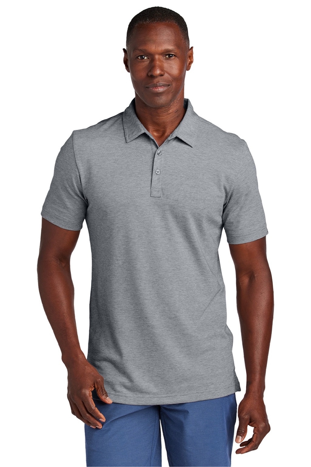 TravisMathew TM1MAA369 Mens Sunnyvale Wrinkle Resistant Short Sleeve Polo Shirt Heather Light Grey Model Front