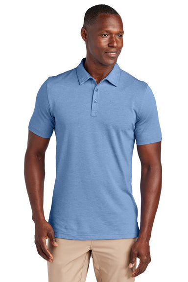 TravisMathew TM1MAA369 Mens Sunnyvale Wrinkle Resistant Short Sleeve Polo Shirt Heather Strong Blue Model Front