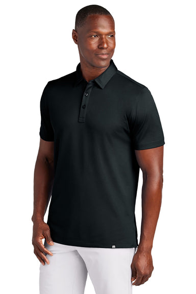 TravisMathew TM1MAA370 Mens Cabana Wrinkle Resistant Short Sleeve Polo Shirt Black Model Front
