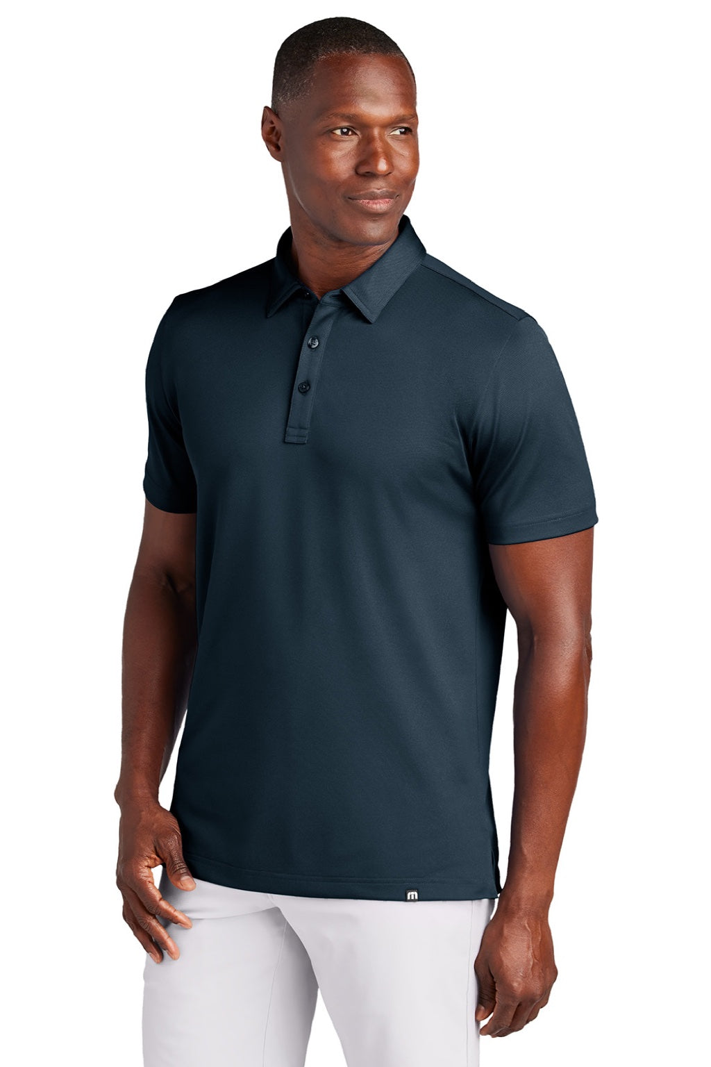 TravisMathew TM1MAA370 Mens Cabana Wrinkle Resistant Short Sleeve Polo Shirt Night Blue Model Front