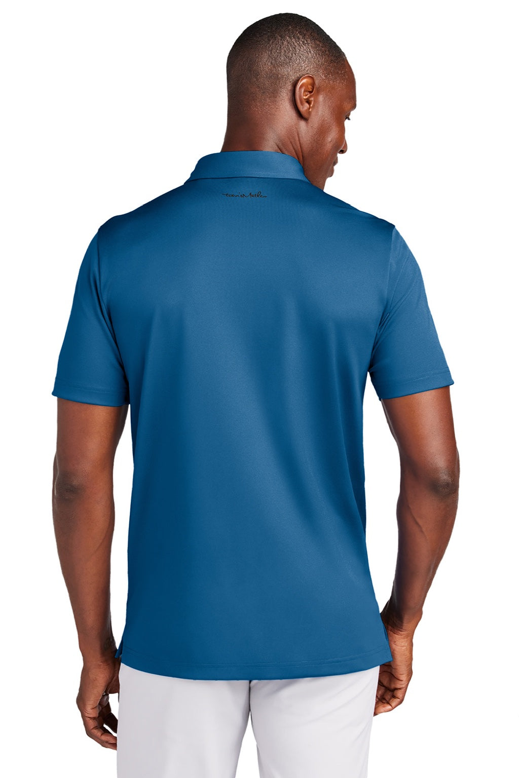 TravisMathew TM1MAA370 Mens Cabana Wrinkle Resistant Short Sleeve Polo Shirt Classic Blue Model Back