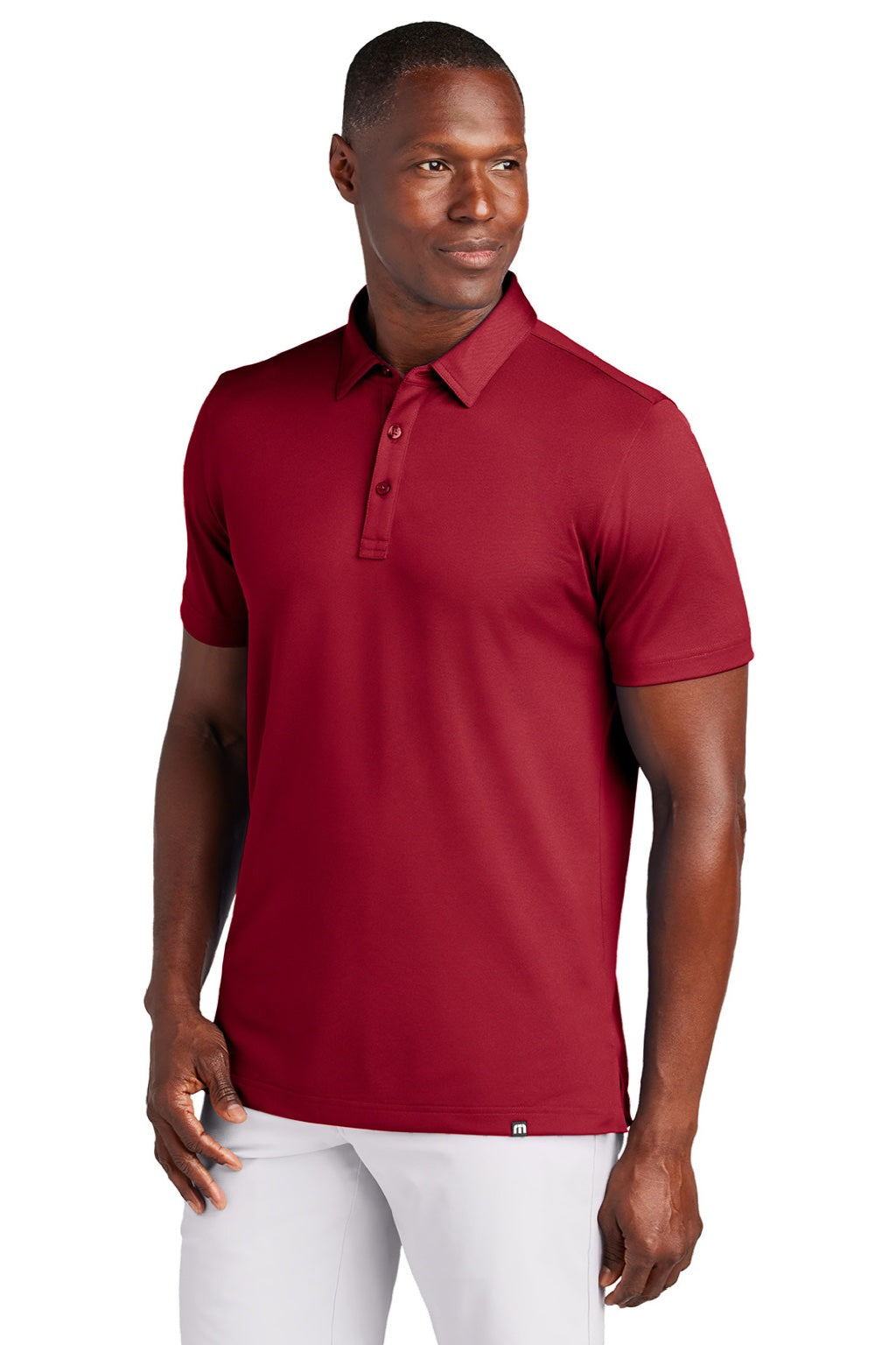 TravisMathew TM1MAA370 Mens Cabana Wrinkle Resistant Short Sleeve Polo Shirt Crimson Red Model Front