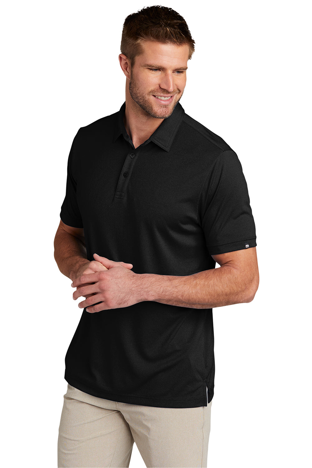 TravisMathew TM1MU410 Mens Coto Performance Moisture Wicking Short Sleeve Polo Shirt Black Model 3Q