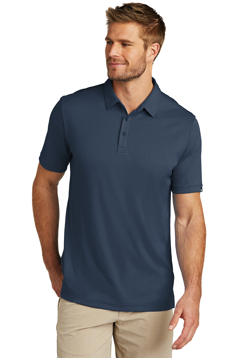 TravisMathew TM1MU410 Mens Coto Performance Moisture Wicking Short Sleeve Polo Shirt Blue Nights Model Front
