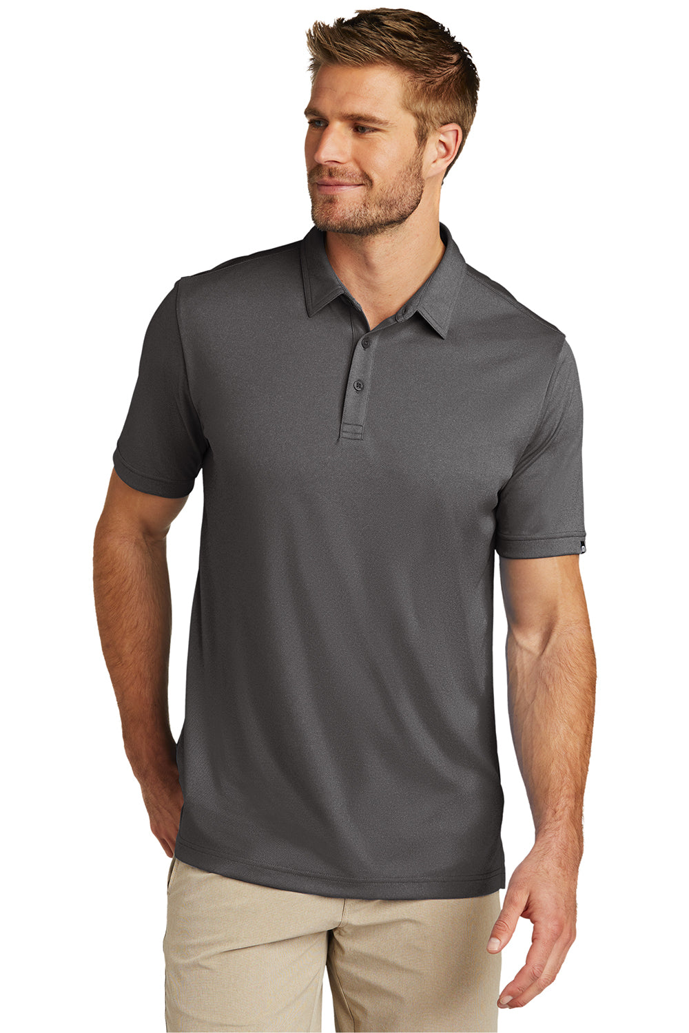 TravisMathew TM1MU410 Mens Coto Performance Moisture Wicking Short Sleeve Polo Shirt Quiet Shade Grey/Black Model Front