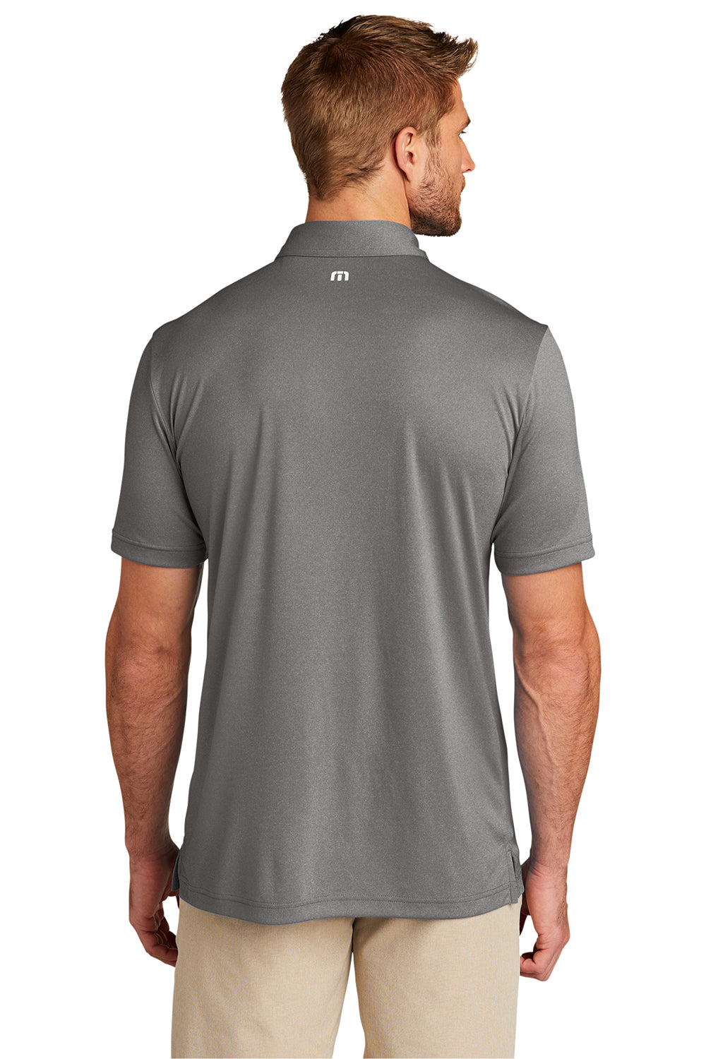 TravisMathew TM1MU410 Mens Coto Performance Moisture Wicking Short Sleeve Polo Shirt Heather Quiet Shade Grey Model Back