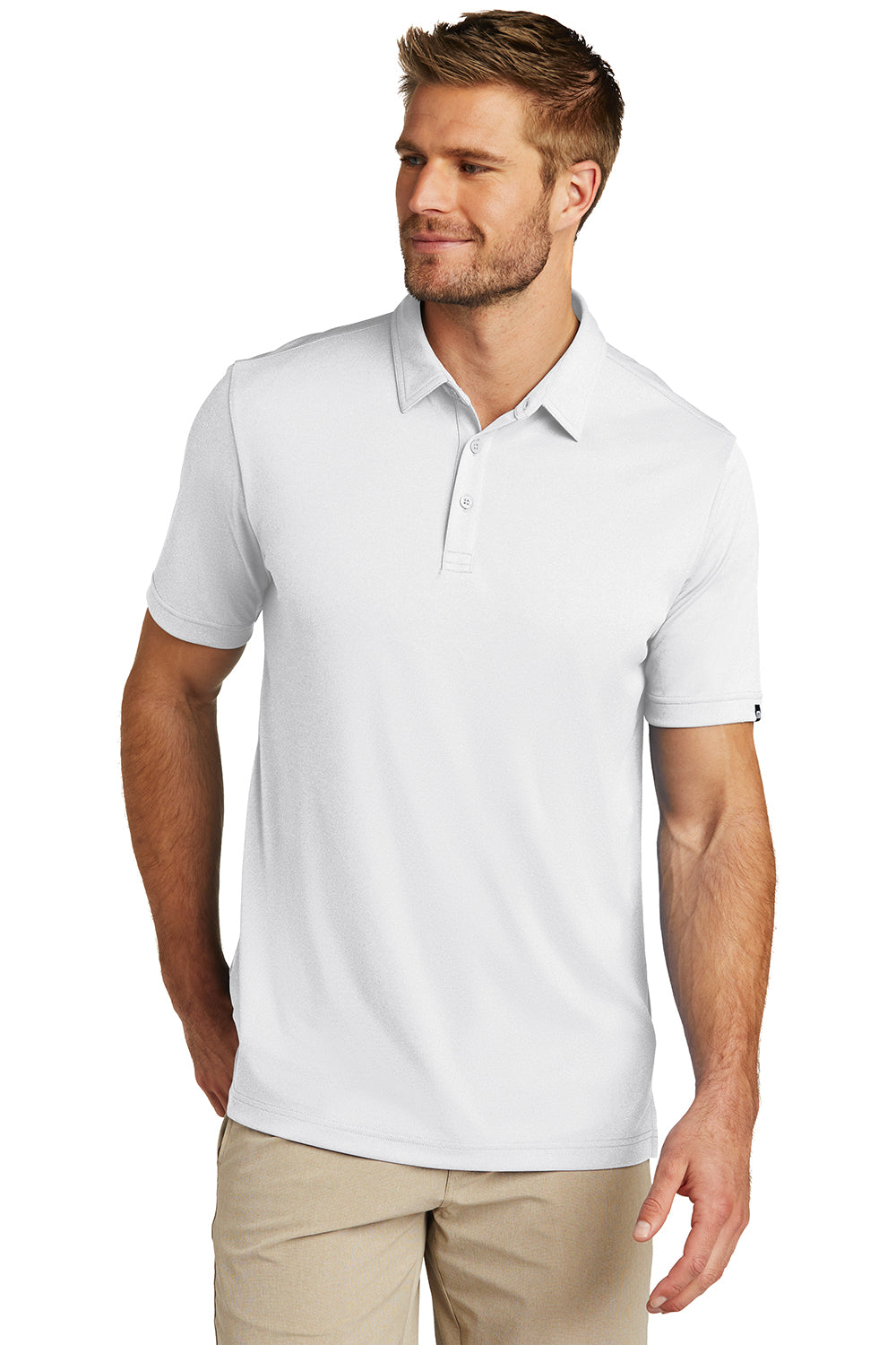 TravisMathew TM1MU410 Mens Coto Performance Moisture Wicking Short Sleeve Polo Shirt White Model Front