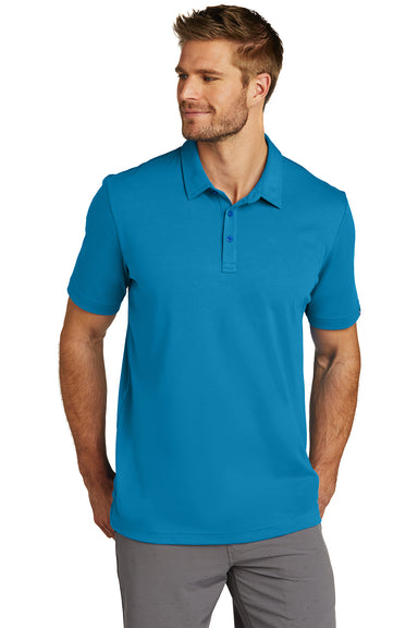 TravisMathew TM1MU411 Mens Oceanside Moisture Wicking Short Sleeve Polo Shirt Classic Blue Model Front