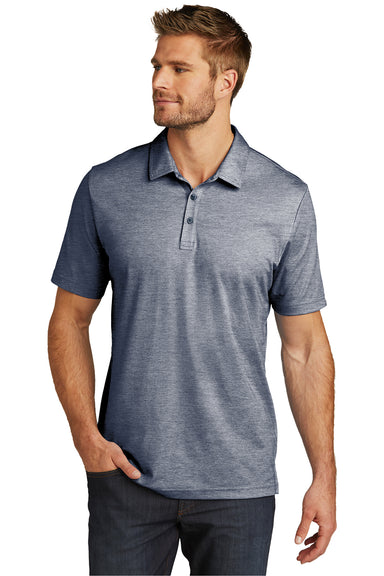 TravisMathew TM1MU412 Mens Oceanside Moisture Wicking Short Sleeve Polo Shirt Heather Blue Nights Model Front