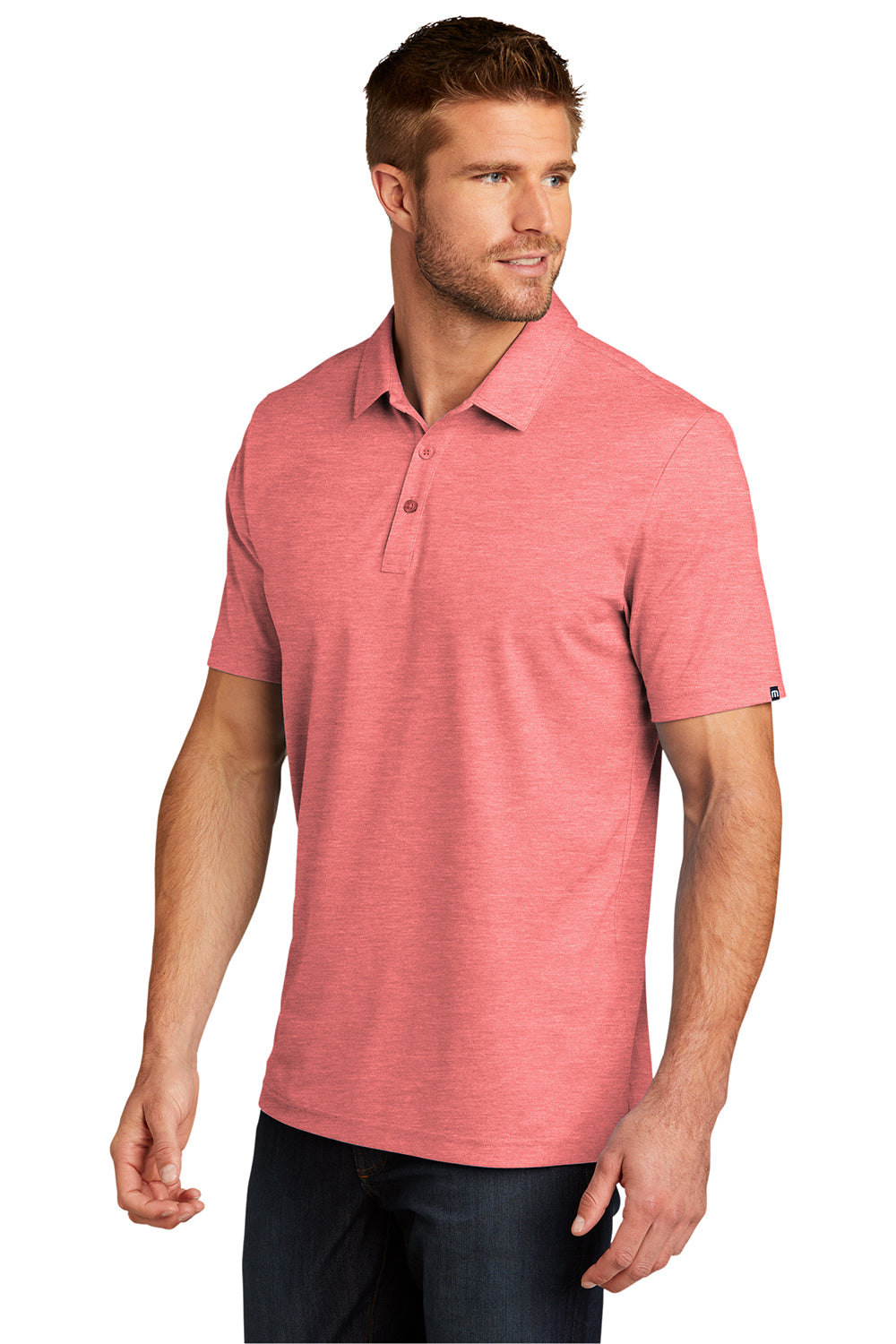 TravisMathew TM1MU412 Mens Oceanside Moisture Wicking Short Sleeve Polo Shirt Heather Cardinal Red Model 3Q
