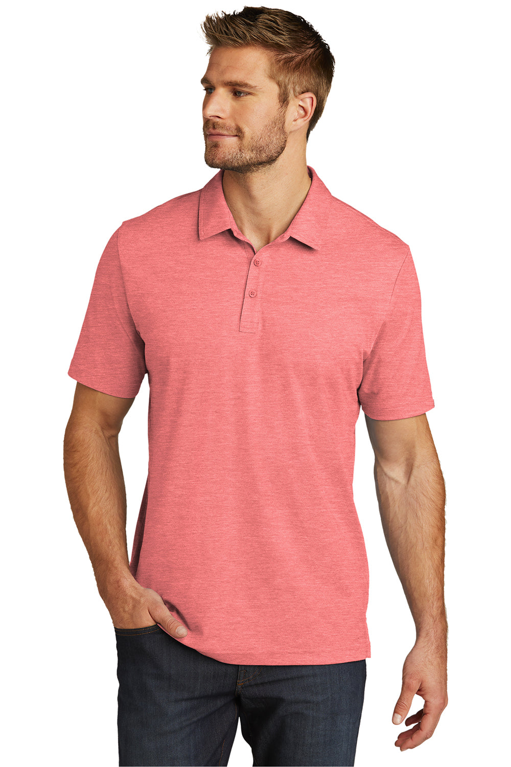 TravisMathew TM1MU412 Mens Oceanside Moisture Wicking Short Sleeve Polo Shirt Heather Cardinal Red Model Front