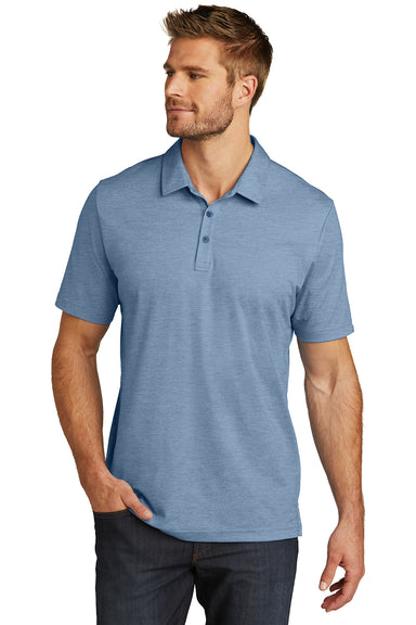 TravisMathew TM1MU412 Mens Oceanside Moisture Wicking Short Sleeve Polo Shirt Heather Classic Blue Model Front