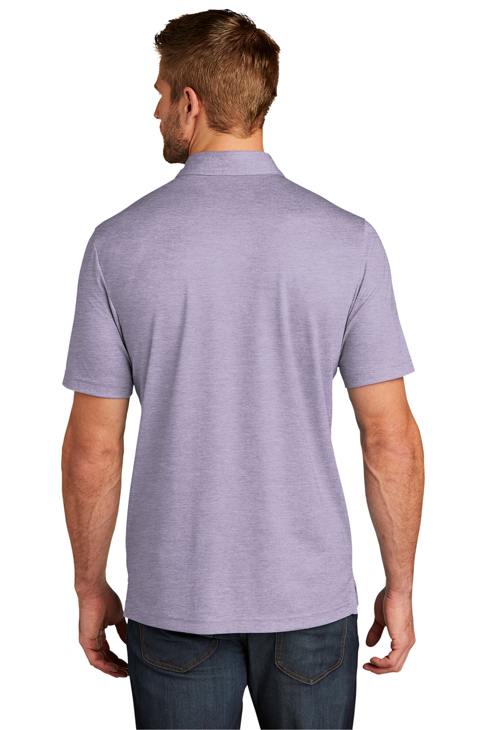 TravisMathew TM1MU412 Mens Oceanside Moisture Wicking Short Sleeve Polo Shirt Heather Purple Sage Model Back