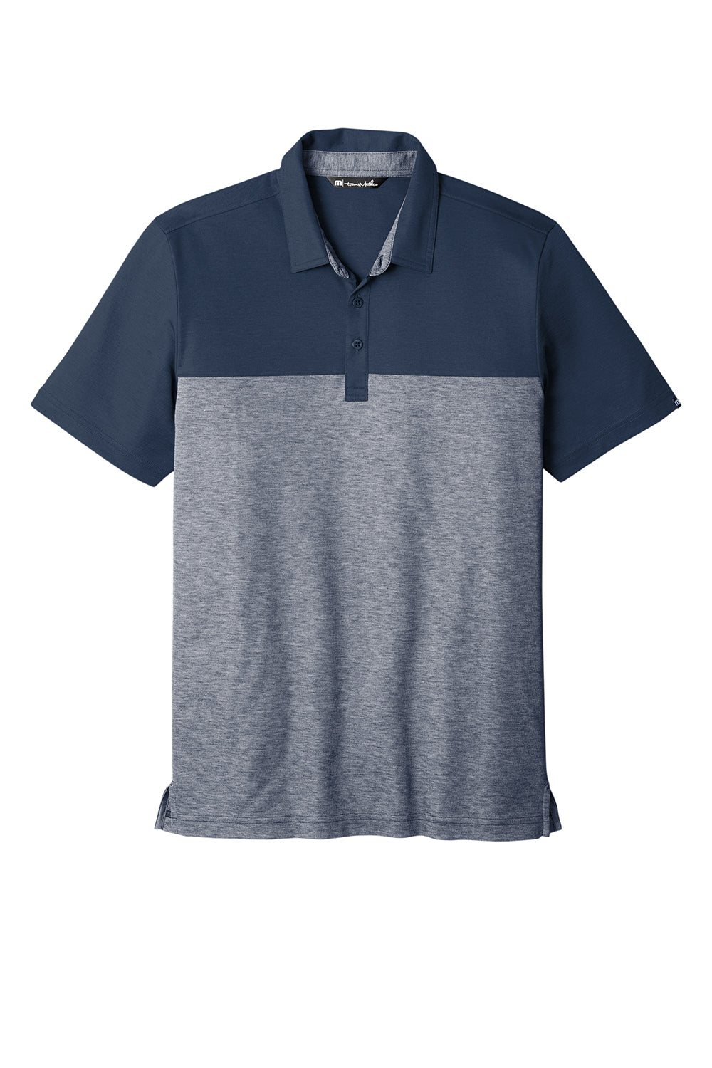 TravisMathew TM1MU414 Mens Oceanside Blocked Moisture Wicking Short Sleeve Polo Shirt Blue Nights/Heather Blue Nights Flat Front