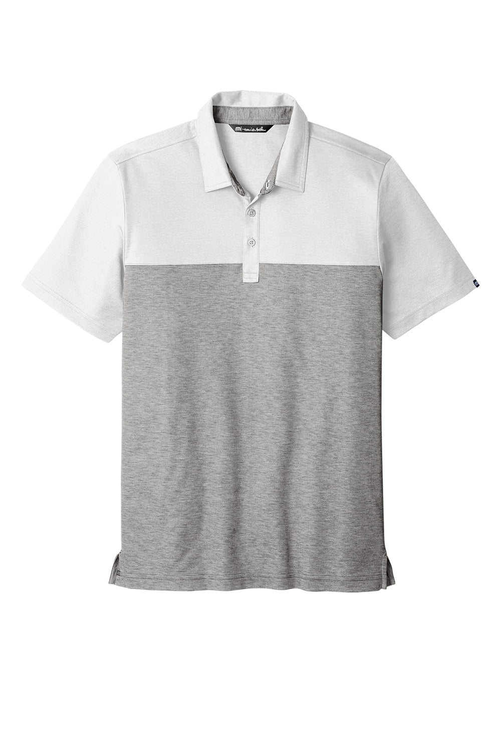 TravisMathew TM1MU414 Mens Oceanside Blocked Moisture Wicking Short Sleeve Polo Shirt White/Heather Quiet Shade Grey Flat Front