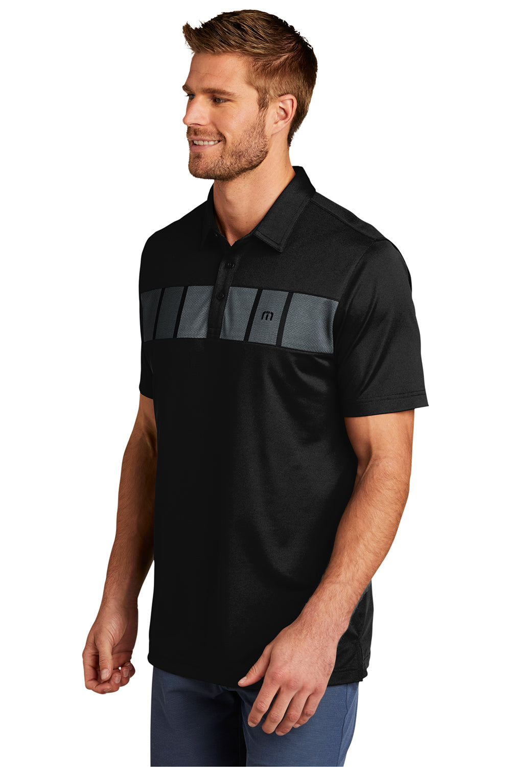 TravisMathew TM1MU416 Mens Cabana Moisture Wicking Short Sleeve Polo Shirt Black Model 3Q