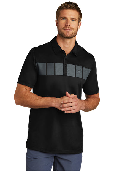 TravisMathew TM1MU416 Mens Cabana Moisture Wicking Short Sleeve Polo Shirt Black Model Front