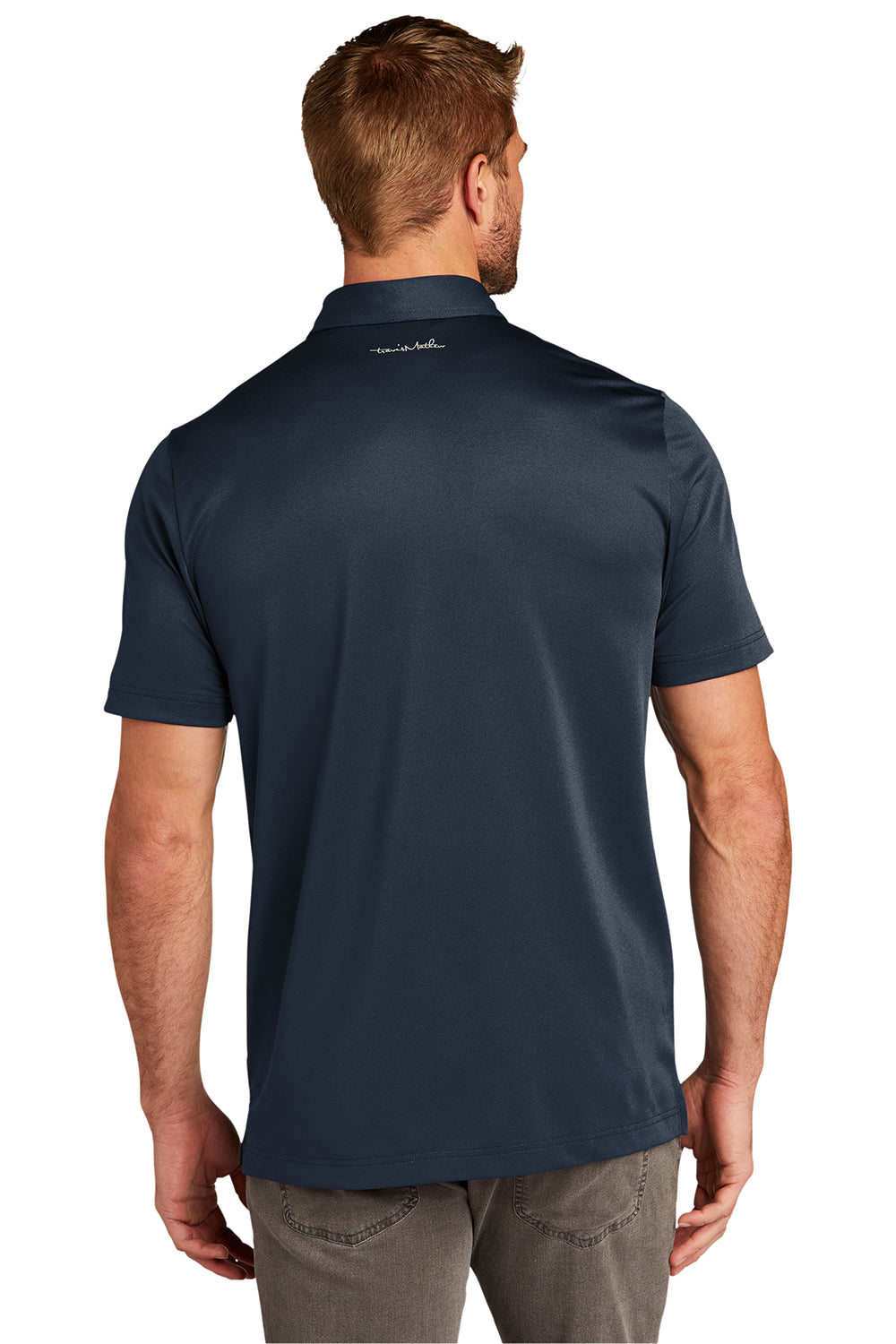TravisMathew TM1MU416 Mens Cabana Moisture Wicking Short Sleeve Polo Shirt Blue Nights Model Back