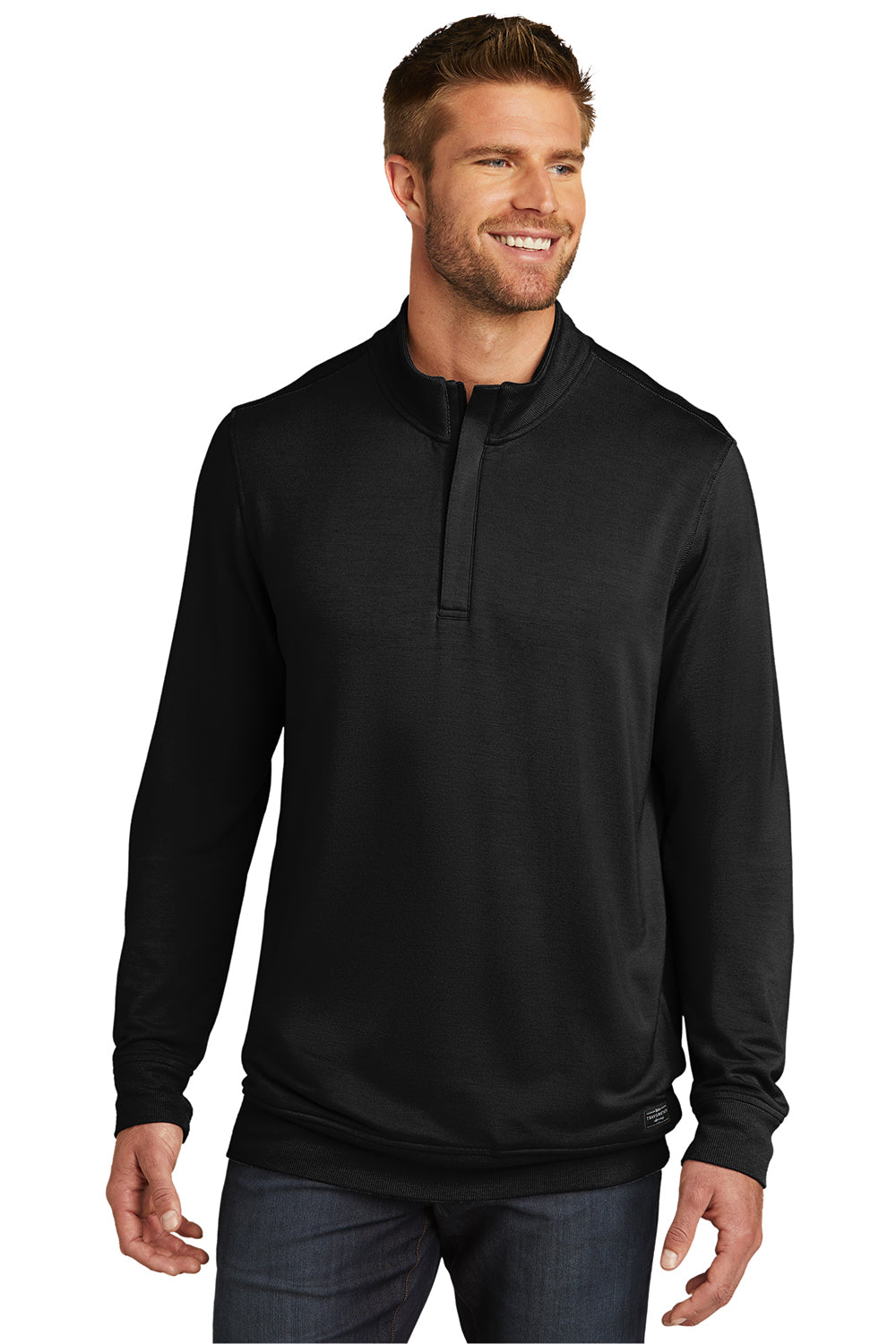 TravisMathew TM1MU419 Mens Newport Fleece 1/4 Zip Jacket Black Model Front