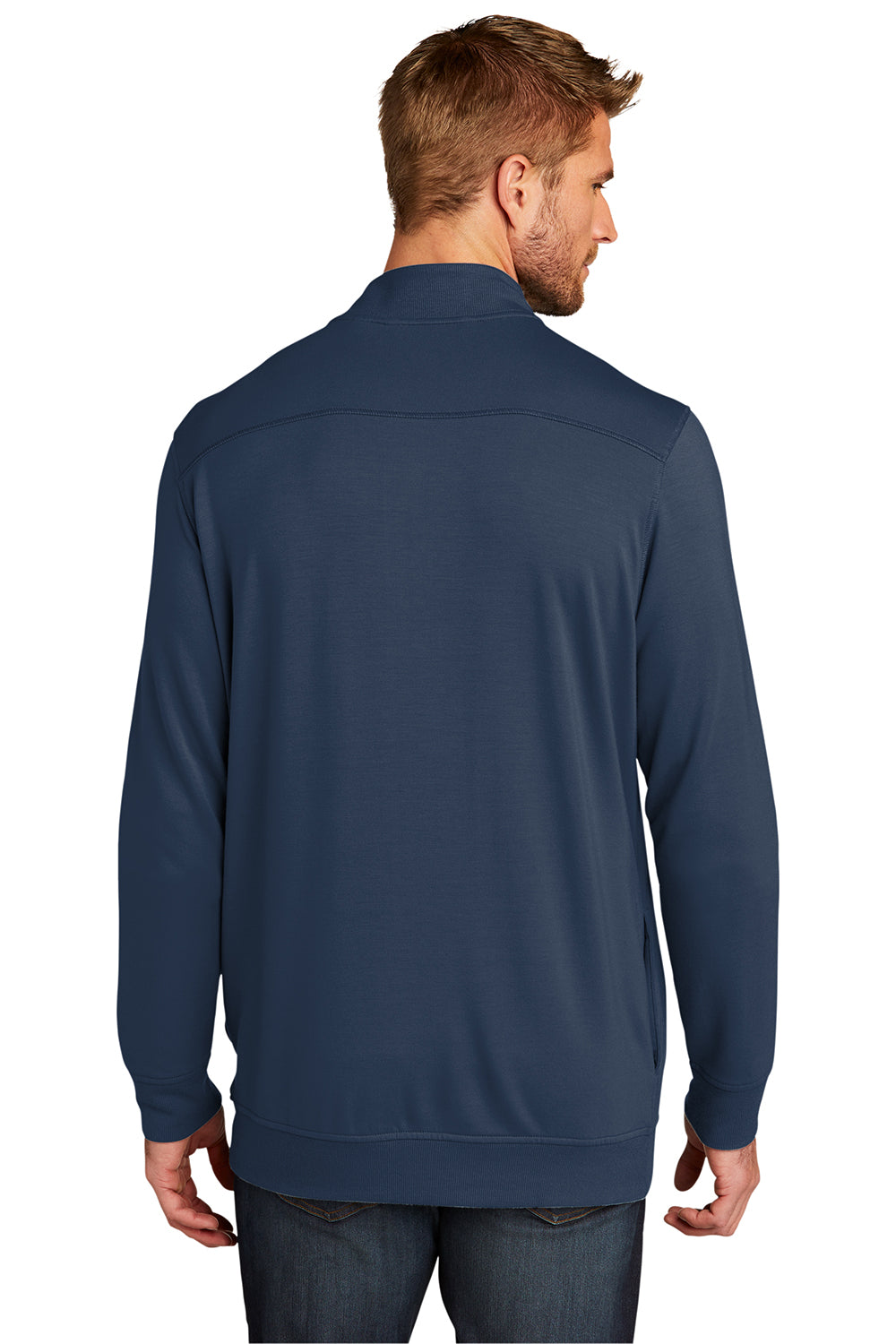 TravisMathew TM1MU419 Mens Newport Fleece 1/4 Zip Jacket Blue Nights Model Back