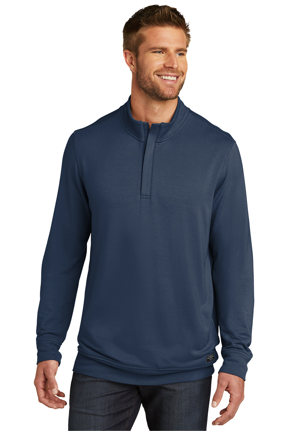 TravisMathew TM1MU419 Mens Newport Fleece 1/4 Zip Jacket Blue Nights Model Front
